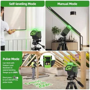 Huepar 7211CG Green Laser Level with Plumb Dots for Accuracy