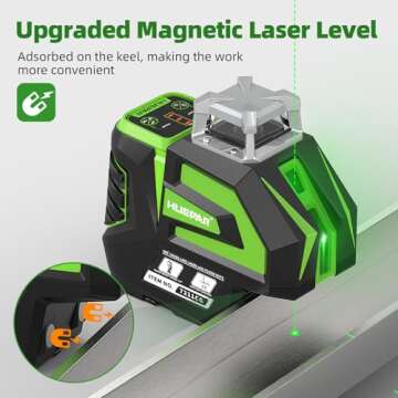 Huepar 7211CG Green Laser Level with Plumb Dots for Accuracy