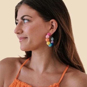 Colorful Raffia Hoop Dangle Earrings - Fun Summer Jewelry
