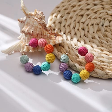 Colorful Raffia Hoop Dangle Earrings - Fun Summer Jewelry