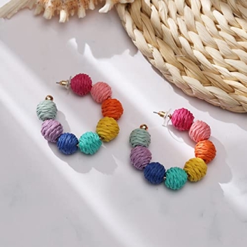 Colorful Raffia Hoop Dangle Earrings - Fun Summer Jewelry