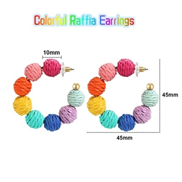 Colorful Raffia Hoop Dangle Earrings - Fun Summer Jewelry