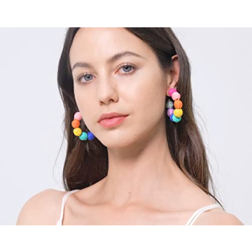 Colorful Raffia Hoop Dangle Earrings - Fun Summer Jewelry