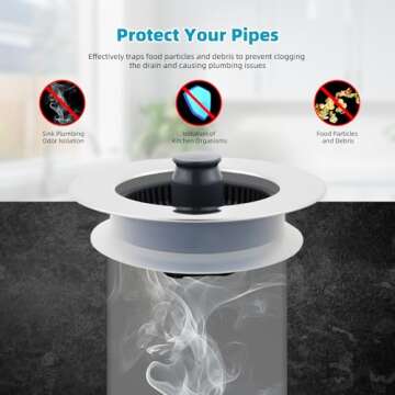 Hibbent 3 in 1 Kitchen Sink Drain Strainer, Stainless Steel Wrapped Shell Drain Stopper Combo, Pop Up Sink Stopper, Anti-Clogging Basket Strainer with Handle for US Standard 3-1/2" Drain