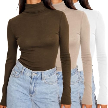 SUNBS Womens 3 Piece Turtleneck Long Sleeve Shirts Mock Neck Winter Essentials
