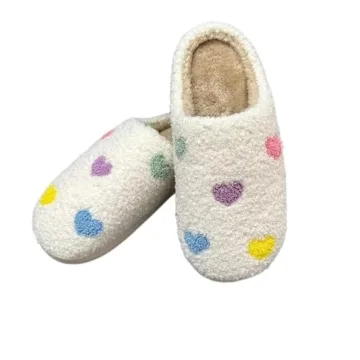 Haiding Valentine's Day Slippers Fuzzy Love Heart Slippers for Womens Mens Winter Plush Warm Cozy House Slippers Colorful Heart-43-44