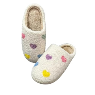 Haiding Valentine's Day Slippers Fuzzy Love Heart Slippers for Womens Mens Winter Plush Warm Cozy House Slippers Colorful Heart-43-44