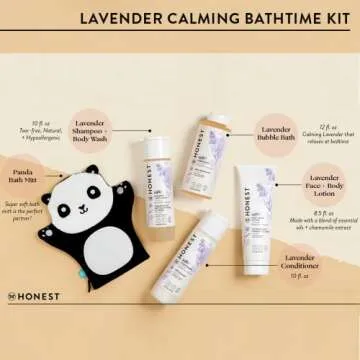 The Honest Company Lavender Bathtime Essentials Bundle | Shampoo + Body Wash, Conditioner, Face + Body Lotion, Bubble Bath, Panda Bath Mitt | Naturally Derived, Tear-Free, Hypoallergenic