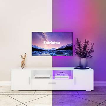 Entrintou Modern TV Stand for 50/55/65/70/75 inch TV, LED Gaming TV Stand with Storage, Entertainmen...