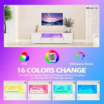 Entrintou Modern TV Stand for 50/55/65/70/75 inch TV, LED Gaming TV Stand with Storage, Entertainment Center Television Stands with LED Lights, TV Table Media Console for Living Room, Bedroom, White