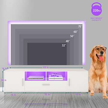 Entrintou Modern TV Stand for 50/55/65/70/75 inch TV, LED Gaming TV Stand with Storage, Entertainment Center Television Stands with LED Lights, TV Table Media Console for Living Room, Bedroom, White