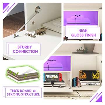 Entrintou Modern TV Stand for 50/55/65/70/75 inch TV, LED Gaming TV Stand with Storage, Entertainment Center Television Stands with LED Lights, TV Table Media Console for Living Room, Bedroom, White