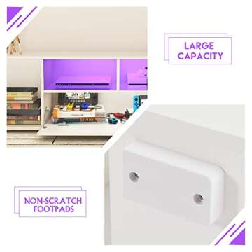 Entrintou Modern TV Stand for 50/55/65/70/75 inch TV, LED Gaming TV Stand with Storage, Entertainment Center Television Stands with LED Lights, TV Table Media Console for Living Room, Bedroom, White