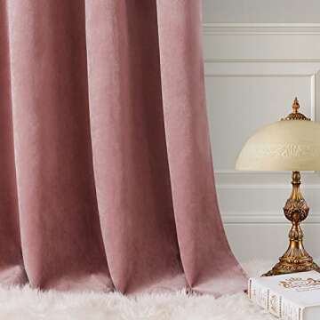 HOMEIDEAS Blush Pink Full Blackout Velvet Curtains,52 X 63 Inch Room Darkening Thermal Insulated Grommet Window Drapes for Bedroom, Living Room, 2 Panels