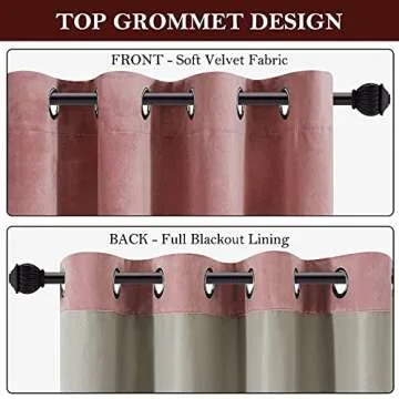 HOMEIDEAS Blush Pink Full Blackout Velvet Curtains,52 X 63 Inch Room Darkening Thermal Insulated Grommet Window Drapes for Bedroom, Living Room, 2 Panels