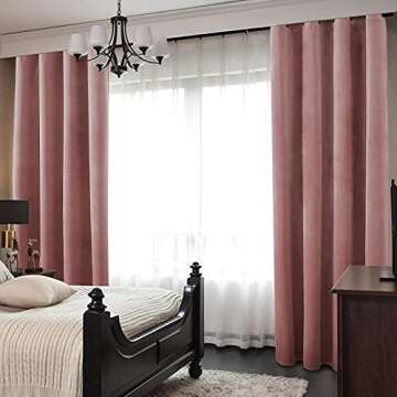HOMEIDEAS Blush Pink Full Blackout Velvet Curtains,52 X 63 Inch Room Darkening Thermal Insulated Grommet Window Drapes for Bedroom, Living Room, 2 Panels