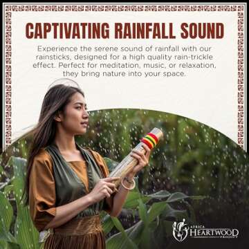 Africa Heartwood Project 20" Cactus Rainstick from Chile - Authentic Handcrafted Rain Stick Musical Instrument with Rasta Yarn Wrap and Durable Sealant