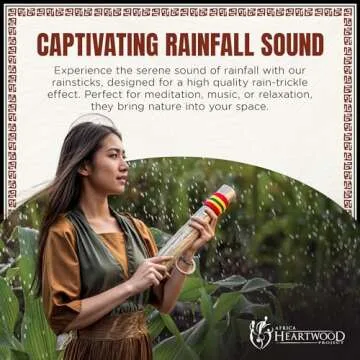 Africa Heartwood Project 20" Cactus Rainstick from Chile - Authentic Handcrafted Rain Stick Musical Instrument with Rasta Yarn Wrap and Durable Sealant