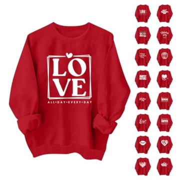 Women's Trendy Valentine's Day Shirts Red Love Funny Letter Printed Sweatshirts