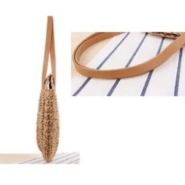 Stylish Donalworld Round Straw Pompom Shoulder Bag