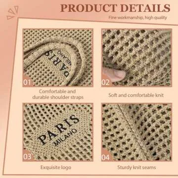 Ayieyill Crochet Tote Bag For Women, Crochet Mesh Beach Tote Bag Summer Vacation Aesthetic Boho Knit Bag for Women (G/Khaki)