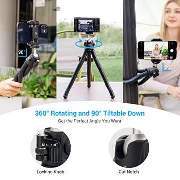 JJC 2 in 1 Flexible Mini Tripod Bendable Octopus Stand and Selfie Stick for Canon EOS M50 M6 R7 R10 G7X Sony ZV-1F ZV-1 RX100 A6100 A6400 Fujifilm X-T5 X-T4 X-T30 & More Camera [Phone Clamp Included]