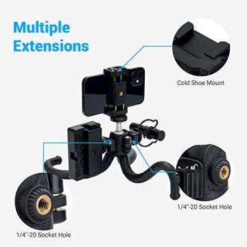 JJC 2 in 1 Flexible Mini Tripod Bendable Octopus Stand and Selfie Stick for Canon EOS M50 M6 R7 R10 G7X Sony ZV-1F ZV-1 RX100 A6100 A6400 Fujifilm X-T5 X-T4 X-T30 & More Camera [Phone Clamp Included]
