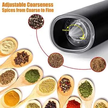 DERGUAM Gravity Electric Salt and Pepper Grinder Set, Stainless Steel Automatic Pepper and Salt Mill Grinder, Salt Grinder Spice Grinder with Adjustable Coarseness and LED Blue Light, Battery Powered