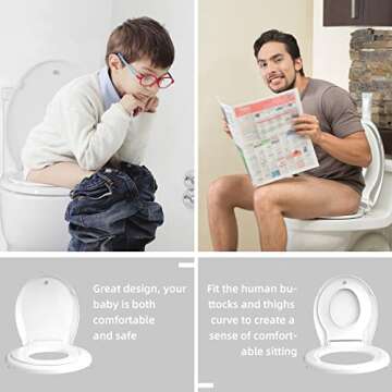 Hibbent Potty Training Toilet Seat, Built-in Magnetic Seat, Lid with Oval Cover, Never Loosen and Slow Close Convertible Toilet Seat for Kids, Adult and Child (White, Round)