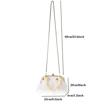 Sebbidaic Pearl Feather Evening Bag for Women - Elegant Clutch