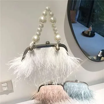 Sebbidaic Pearl Feather Evening Bag for Women - Elegant Clutch