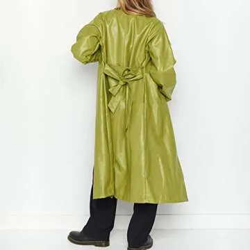 Chouyatou Women's Faux Leather Trench Coat With Belt - Green