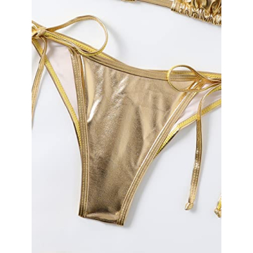 Shiny Metallic Rainbow Bikini Set Adjustable Padded Swimwear