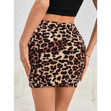 BEAUDRM Women's Leopard Print Bodycon Skirts Y2K High Waisted Split Mini Skirt Multicolor X-Small