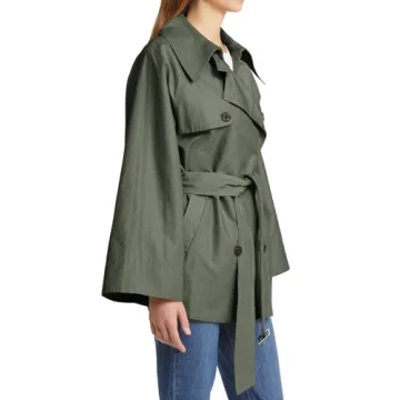 Cicy Bell Womens Casual Trench Coat Double Breasted Long Sleeve Fall Jacket Classic Lapel Overcoat with Belt