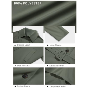 Cicy Bell Womens Casual Trench Coat Double Breasted Long Sleeve Fall Jacket Classic Lapel Overcoat with Belt