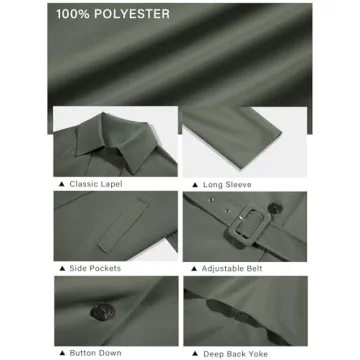 Cicy Bell Womens Casual Trench Coat Double Breasted Long Sleeve Fall Jacket Classic Lapel Overcoat with Belt