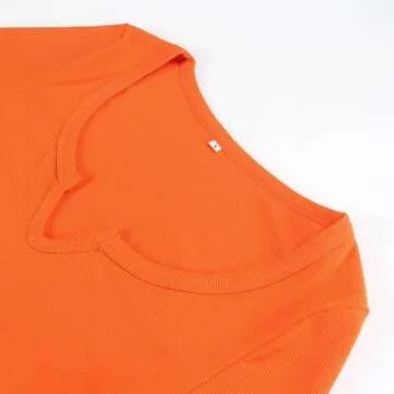 Artfish Women's Long Sleeve Scoop Neck V Notch Ribbed Slim Fitted Casual Basic Crop Top (Pumpkin Orange, S)