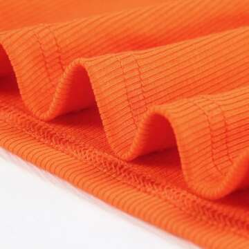 Artfish Women's Long Sleeve Scoop Neck V Notch Ribbed Slim Fitted Casual Basic Crop Top (Pumpkin Orange, S)