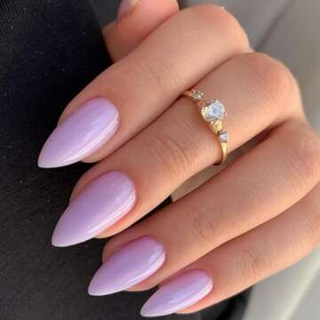 Glossy Purple Press on Nails Almond, KXAMELIE Glue on Nails Medium Length, Fake Nails Stick on Nails for Women and Girls Daily Wear in 24PCS