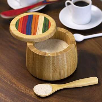 Baltique Marrakesh Collection Sugar Bowl with Sugar Spoon, Bamboo and Colored Birch Wood