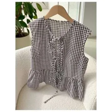 Fashionable Plaid Tie Front Blouse for Stylish Women