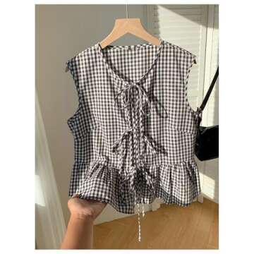 Fashionable Plaid Tie Front Blouse for Stylish Women