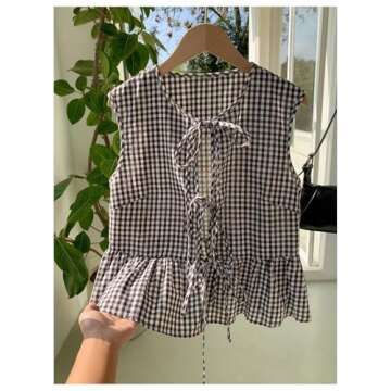Fashionable Plaid Tie Front Blouse for Stylish Women
