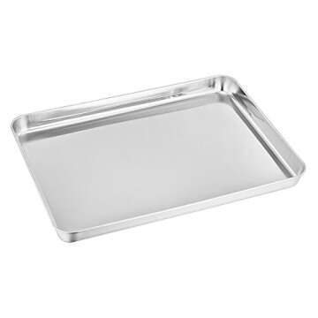 TeamFar Baking Sheet Set of 2, Baking Pans Tray Cookie Sheet Stainless Steel, Non Toxic & Healthy, Mirror Finish & Rust Free, Easy Clean & Dishwasher Safe