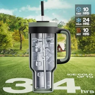 Leakproof POWCAN 40 oz Insulated Tumbler with Straw