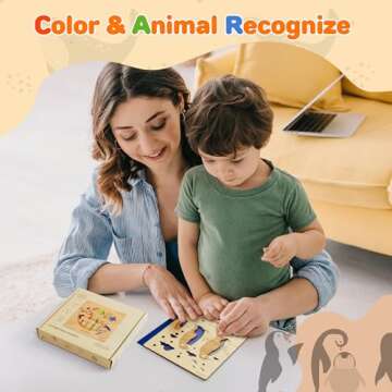 Learning Toys for Toddlers 1-3, Wooden Shape Color Sorter Iridescent-Animals-Theme Montessori Toys E...