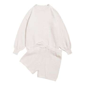 ZAFUL Women's Fuzzy Fleece knit Pajama Sets Long Sleeve 2 Piece Sweater Top and Shorts Loungewear Outfits