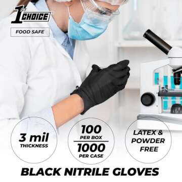 1st Choice Black Nitrile Gloves Small Box of 100 Gloves Disposable Latex Free - Exam Grade Black Gloves for Cooking - 3mil