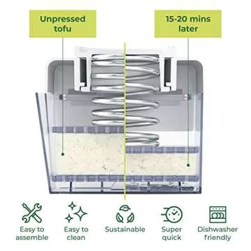 TofuBud Tofu Press - Presser for Firm or Extra Firm Tofu - Dishwasher Safe with Water Drainer - Made from Durable Sustainable Materials - Perfect for Vegan Cooking - Healthy Recipes Cookbook Included